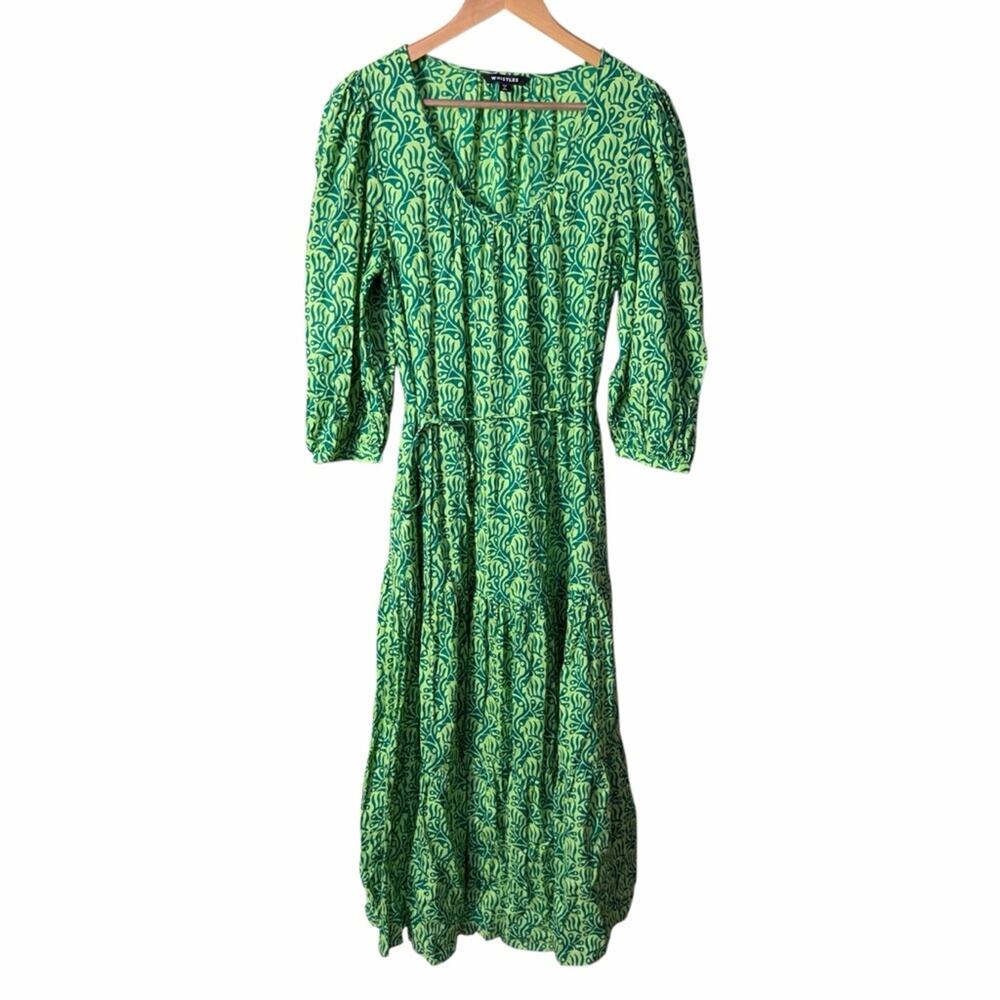 Whistles Green Climbing Vine Trapeze Midi Dress Size Large - Picture 4 of 12